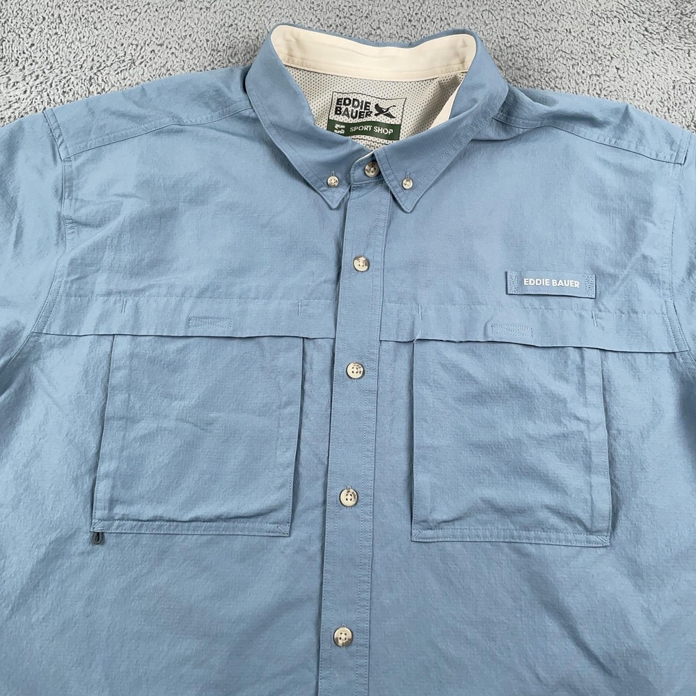 Eddie Bauer Shirt Mens 2XL Blue Sport Shop Short Sleeve Fishing Hiking Outdoor
